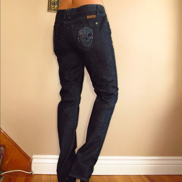 J & Company Skull Swarovski Crystal Straight Jeans Y2K Vintage Lot to Mid Rise - Picture 7 of 8